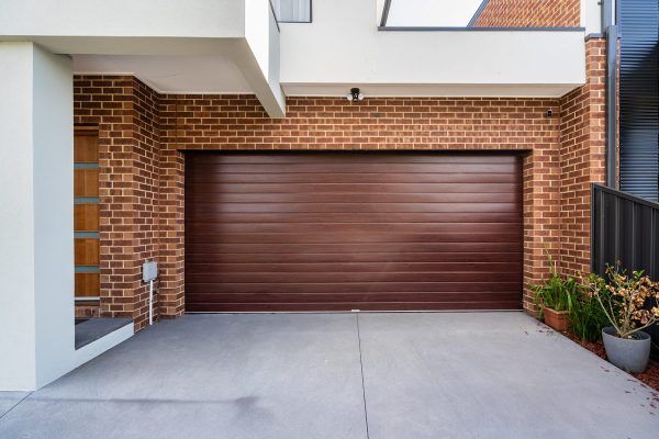 Panel Lift-Safe Garage Door, Slimline, Essence Timber Finish, Red Mahogany