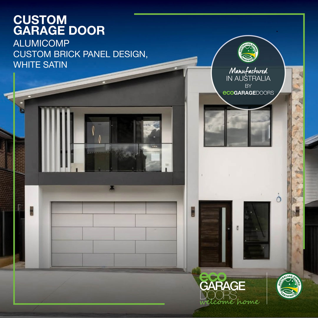 custom garage door - Alumicomp custom brick panel design, white satin