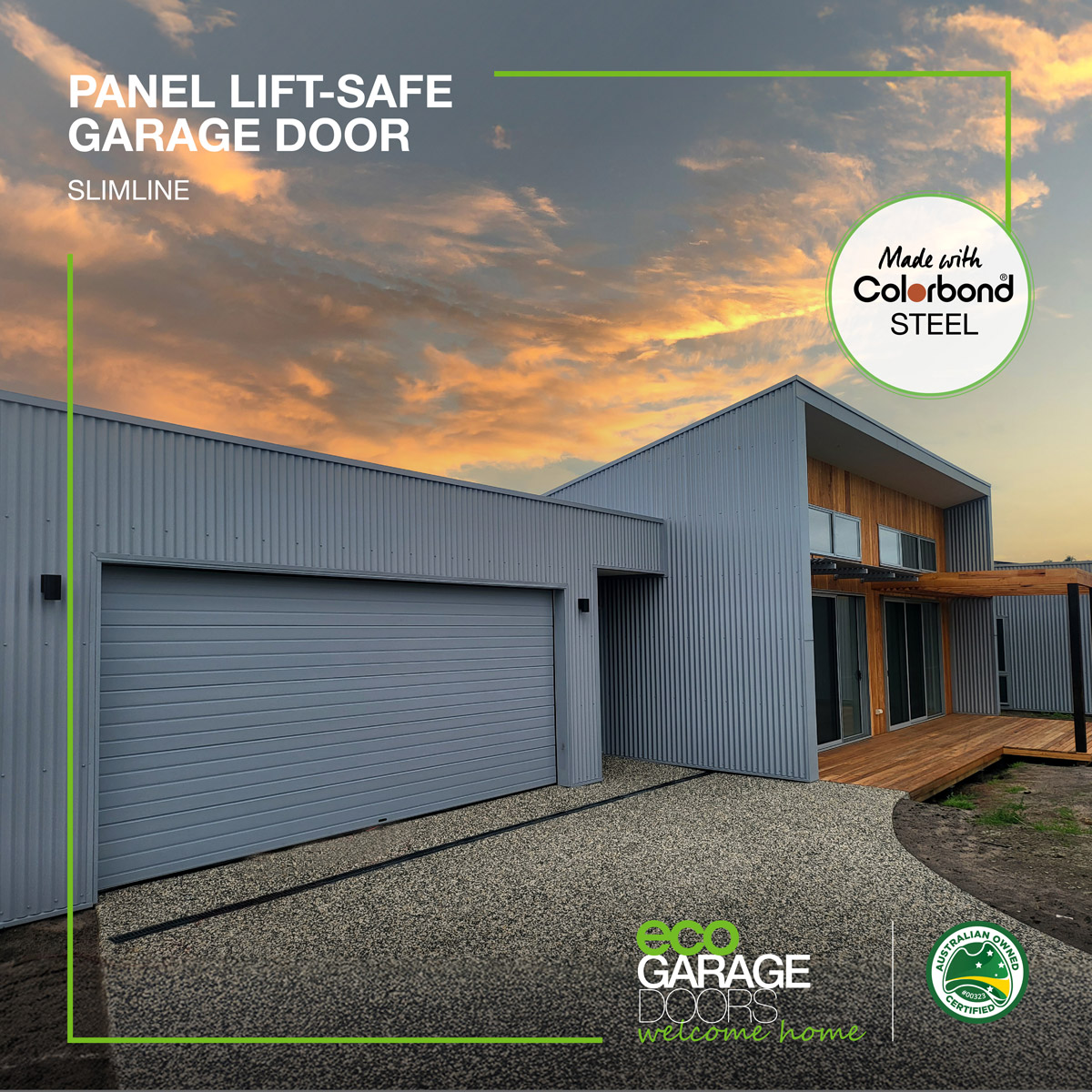 Panel lift-safe garage door -colorbond-steel Slimline